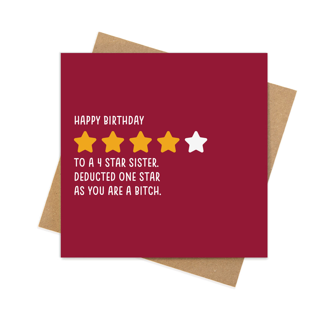Happy Birthday to a 4 Star Sister – Funny Birthday Card